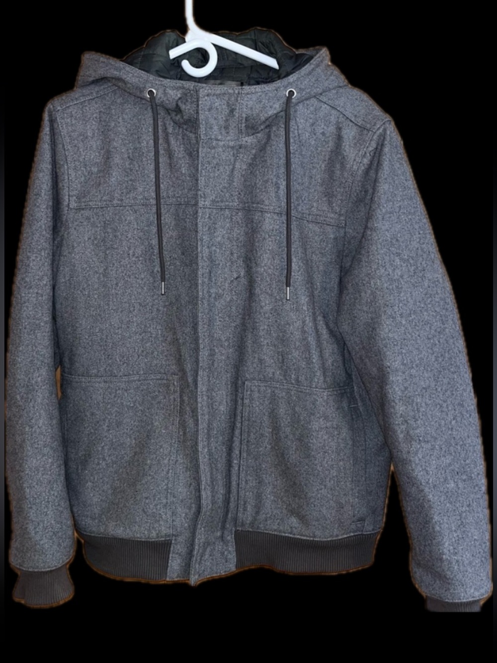 GAP Men’s Gray Wool Blend Quilted Hooded Bomber Jacket Large Like New Condition